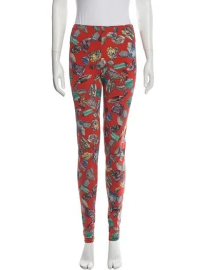 Pre-owned Hermes Printed Skinny Leg Pants In Red