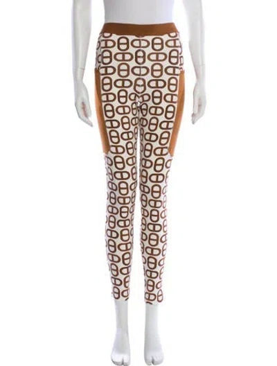 Pre-owned Hermes Printed Skinny Leg Pants W/ Tags In Brown
