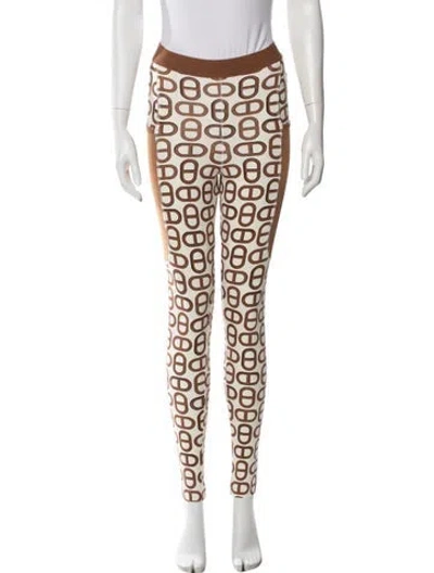 Pre-owned Hermes Printed Skinny Leg Pants W/ Tags In Neutral
