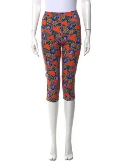 Pre-owned Hermes Printed Skinny Leg Pants W/ Tags In Orange