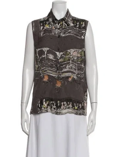 Pre-owned Hermes Printed Sleeveless Blouse In Brown
