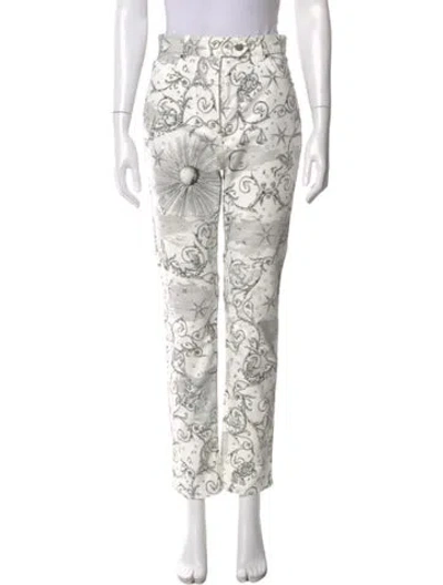 Pre-owned Hermes Printed Straight Leg Pants In White
