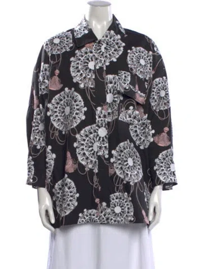 Pre-owned Hermes Printed Three-quarter Sleeve Blouse In Black
