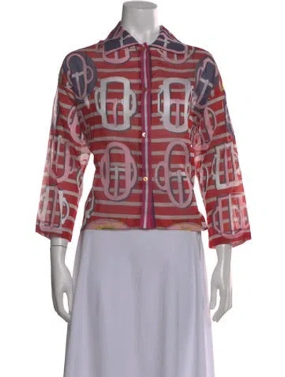 Pre-owned Hermes Printed Three-quarter Sleeve Blouse In Multi
