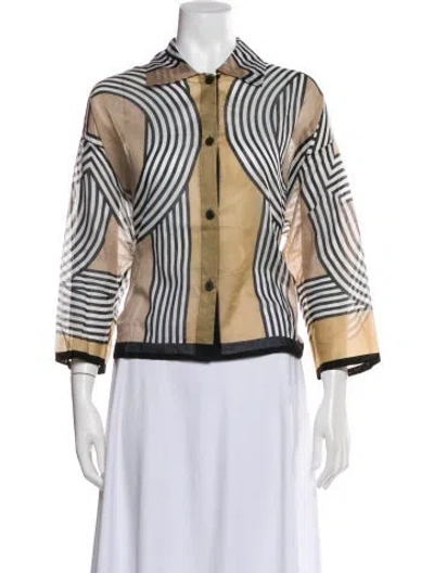Pre-owned Hermes Printed Three-quarter Sleeve Blouse In Neutral