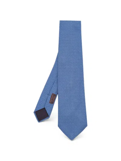 Pre-owned Hermes Printed Tie In Blue