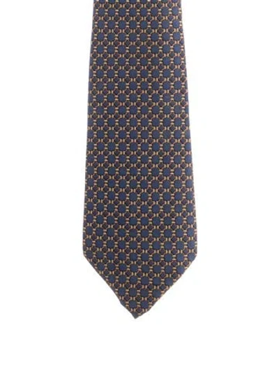 Pre-owned Hermes Printed Tie In Blue