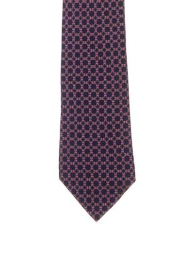 Pre-owned Hermes Printed Tie In Blue