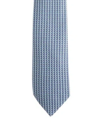 Pre-owned Hermes Printed Tie In Blue