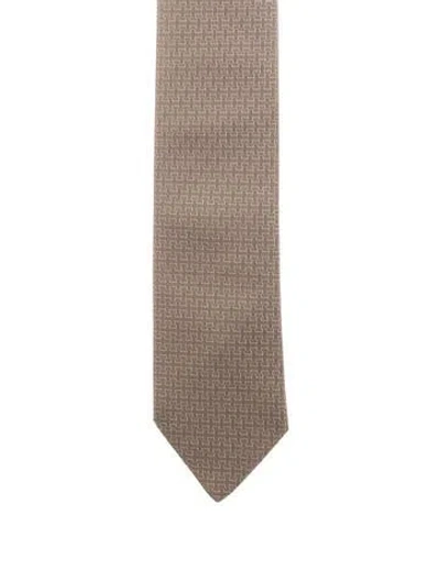 Pre-owned Hermes Printed Tie In Neutral