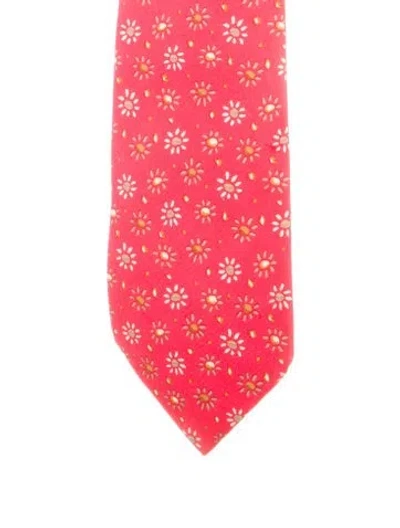 Pre-owned Hermes Printed Tie In Red