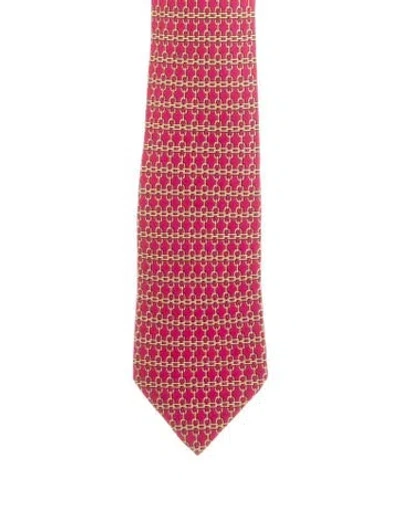 Pre-owned Hermes Printed Tie In Red