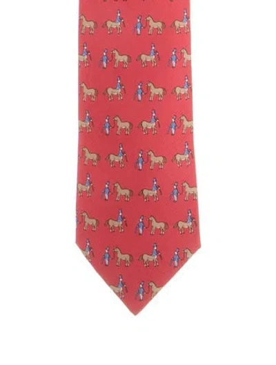 Pre-owned Hermes Printed Tie In Red