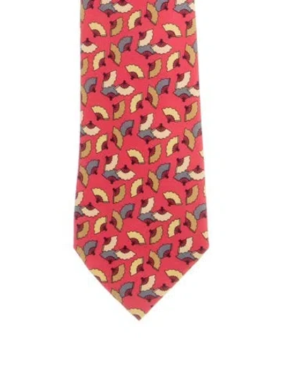 Pre-owned Hermes Printed Tie In Red