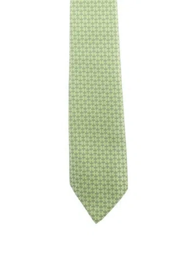 Pre-owned Hermes Printed Tie  W/tags In Green