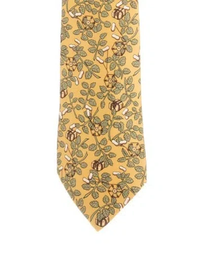 Pre-owned Hermes Printed Tie In Yellow