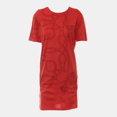 Pre-owned Hermes Printed T-shirt Dress In Orange