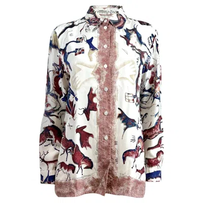 Pre-owned Hermes Hermès Printed Twill Silk Shirt Premières Mains In Gray