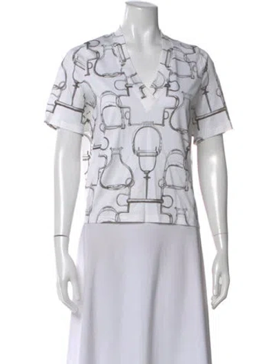 Pre-owned Hermes Printed V-neck T-shirt In White