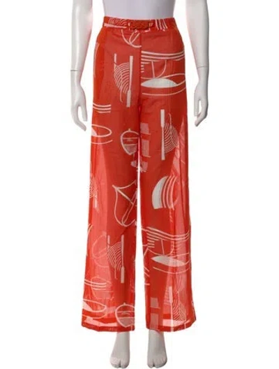 Pre-owned Hermes Printed Wide Leg Pants W/ Tags In Orange