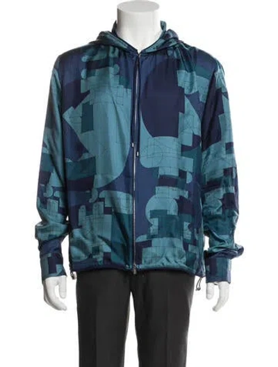 Pre-owned Hermes Printed Windbreaker In Blue