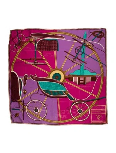 Pre-owned Hermes Project De Voiture Silk Scarf In Pink