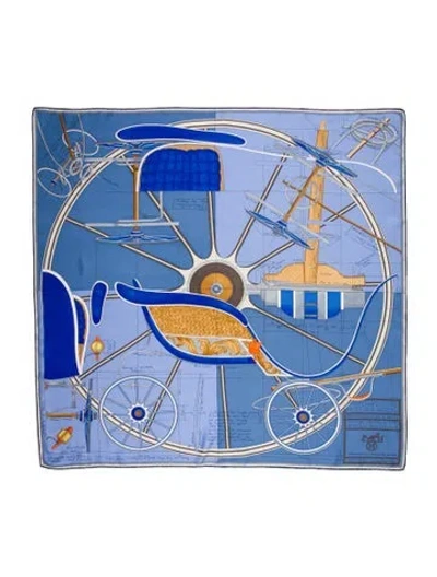 Pre-owned Hermes Projet De Voiture Petit-duc Bateau Silk Scarf In Blue
