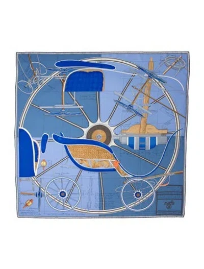 Pre-owned Hermes Projet De Voiture Petit-duc Bateau Silk Scarf In Blue