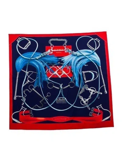 Pre-owned Hermes Projets Carres Silk Scarf In Blue
