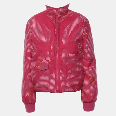 Pre-owned Hermes "promenade Du Matin Pois" Short Reversible Puffer Coat Fr 38 In Multi