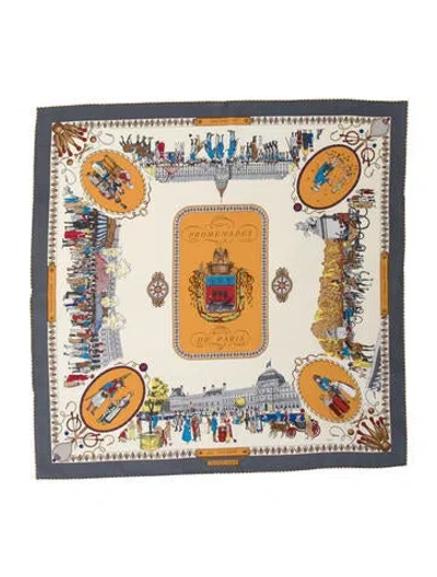 Pre-owned Hermes Promenades De Paris Silk Scarf In Gray