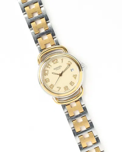 Pre-owned Hermes Hermès Pullman 24mm Ivory Dial Watch In Multi