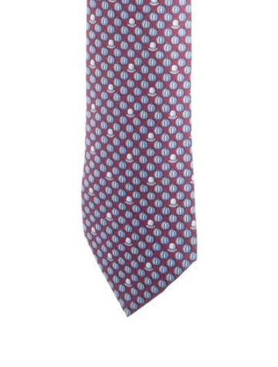 Pre-owned Hermes Pumpkin And Hat Silk Tie In Burgundy