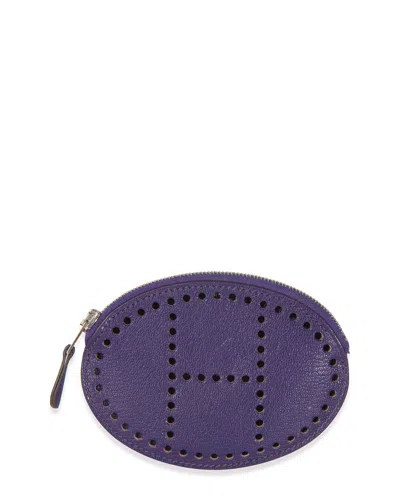 Pre-owned Hermes Hermès Purple Chevre Mysore Evelyne Coin Purse (authentic Pre-loved)