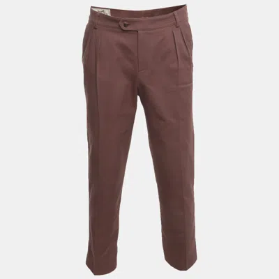 Pre-owned Hermes Purple Cotton Drill Pleated Trousers L
