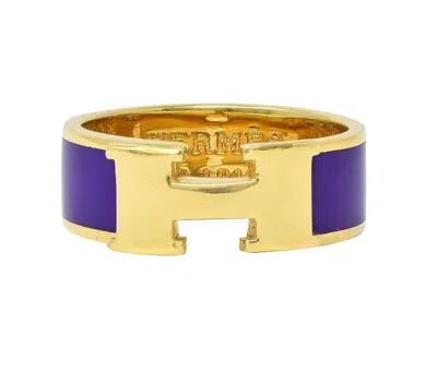 Pre-owned Hermes Hermés Purple Enamel 18 Karat Yellow Gold Clic Clac H Band Ring