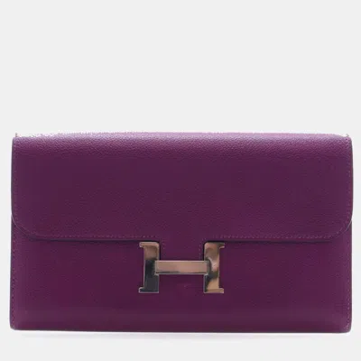 Pre-owned Hermes Purple Epsom Constance Long Wallet