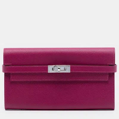 Pre-owned Hermes Purple Epsom Kelly Longue Wallet