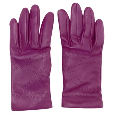 Pre-owned Hermes Purple Lamb Leather Overstitching 100% Cashmere Lined Glove 7.5