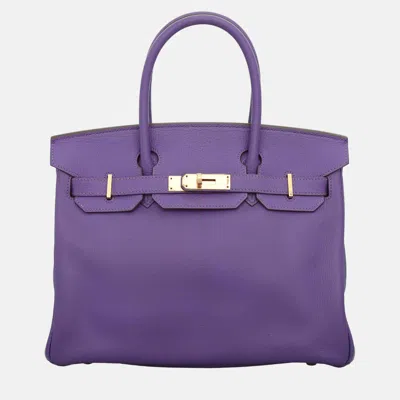 Pre-owned Hermes Purple Leather Birkin 30 Bag