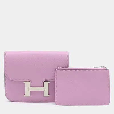 Pre-owned Hermes Purple Leather Constance Slim Bifold Wallet