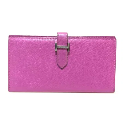 Pre-owned Hermes Purple Leather Long Wallet (bi-fold) ()