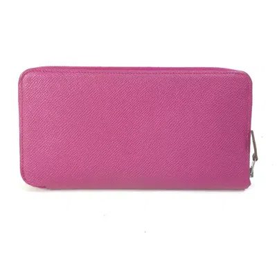 Pre-owned Hermes Purple Leather Long Wallet (bi-fold) ()