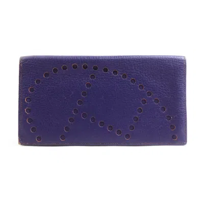 Pre-owned Hermes Purple Leather Long Wallet (bi-fold) ()