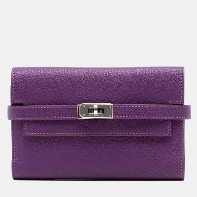 Pre-owned Hermes Purple Medium Chevre Mysore Kelly Wallet