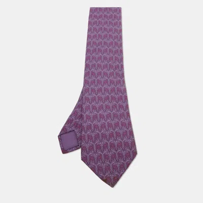 Pre-owned Hermes Purple Patterned Silk Classic Tie