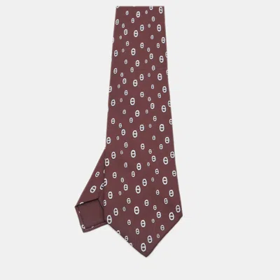 Pre-owned Hermes Hermès Purple Print Silk Traditional Tie