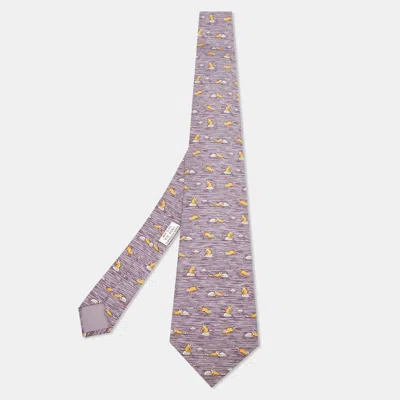 Pre-owned Hermes Hermès Purple Raccoon Print Silk Tie