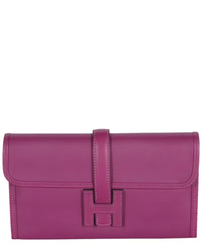 Pre-owned Hermes Hermès Purple Swift Jige Duo Clutch (authentic Pre-loved)