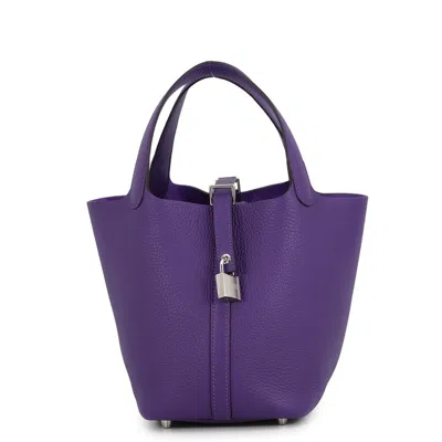 Hermes Purple Taurillon Clemence Leather Handbag Tote Bag